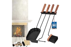 KOTARBAU® Kaminbestick, svart, modern, ugnsbestick, öppen spis, tillbehör, öppen spis, set, borste, spade askskrapa, förklädeskrok, öppen spis, rengöringsset av stål och trä, kamintillbehör