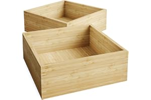 KABELDIREKT KD Essentials – 2 cajas de bambú, apilable - set de dos, pequeña (práctica, elegante caja de bambú de uso universal para la oficina, salón y cocina, madera sostenible certificada, color natural)