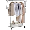 SONGMICS Clothes Rack on Wheels, Heavy Duty Clothes Rail, 45 x (92-132) x 161.5 cm, with Extendable Hanging Rail, 100 kg Load Capacity, Easy Assembly, Portable, Dove Grey HSR013G01