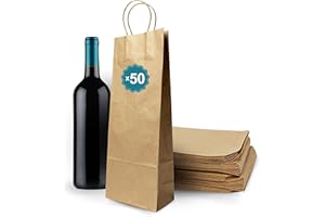 ESPIRITO REBELDE 50 Sacs Bouteille Vin Kraft Avec Poignée – Sac À Vin Cadeau Noël Fêtes, Pochette Vin, Emballage Bouteille Vin Champagne, Sac Papier Pour Magasins de Vin et Cadeaux De Vin