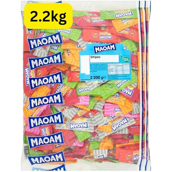 100 X HARIBO MAOAM Stripes Raspberry Fruit Chews – Sweet Chewy Candy For Kids Parties & Snacks