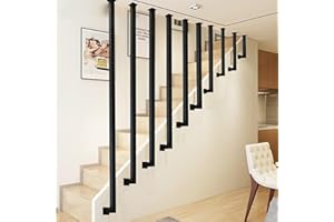 JUNVSTOR Mains courantes pour escaliers intérieurs, main courante d'escalier en fer forgé Rambarde montée au plafond Garde-corps d'escalier en forme de L Poignée de soutien de sécurité industrielle noire ( Siz