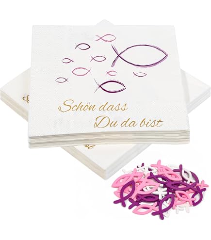 Tischdeko Taufe Tischdeko Kommunion Konfirmation Taufe Pink Rosa Weiß Fisch Regenbogen SET 20 Personen Taufe Deko
