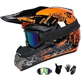 Casco Motocross Unisex Con Occhiali E Guanti - Certificato D.O.T.