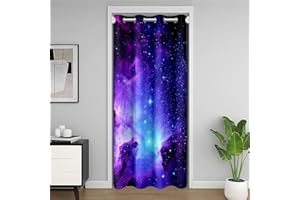 Loussiesd Galaxy Doors, Windows, Curtains Privacy, Outdoor Space Nebula Closet Bedroom Door Curtain 86X203Cm Purple Blue Universe 30% -50% Blackout Curtain, 1 Panel