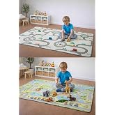 Pureza &Ccedil;ift Taraflı Rulo Oyun Matı 200CMX140CMX1CM Kaymaz, Darbe Emici, Su Ge&ccedil;irmez, Yeşil Parkur/Araba Yarışı | (Yerli &Uuml;reti