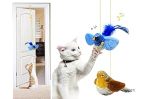 jiuhao Hanging Door Cat Bird toy,Indoor Cat Toys 2-Pack Suction Cup Interactive Bird with Squeaky Sound & Feather Tail, No Batteries Required, Adult Kitten Enrichment Boredom Toys