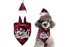 JIUHAO Dog Christmas Bandana and Hat, Xmas Pet Kerchief Scarf Dog Triangle Bibs Washable for Christmas Holiday Festival Theme Party Cat Dog (Red)