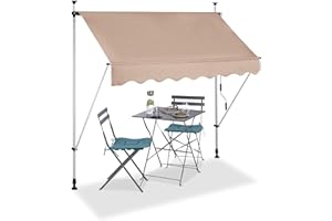 Relaxdays Clamping Awning Balcony Sun Protection Retractable Drop Arm No Drilling Height Adjustable Various Colours Widths, beige, 200 x 120 cm