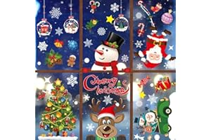 GEEKEO Pegatinas Navidad para Ventanas, Pegatinas Navideñas para Ventanas de Cristal, Reutilizables Diseño de Copo de Nieve, Reno, Papá Noel, árbol de Papá Noel para Decoración de Navidad
