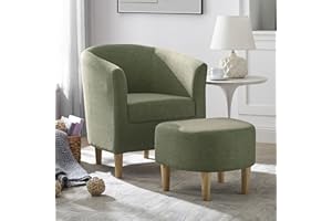 Marketero Bucket Chair, Snuggle Boucle Arm Chair with Footstool for Bedroom Single Sofa Comfy Accent Tub Chairs Recliner Armchair for Livng Room Lounge Reading Occasional Green