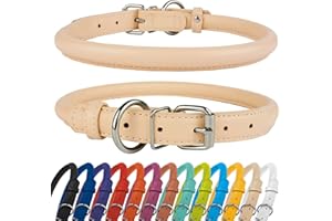 CollarDirect Collier pour Chien en Cuir roulé, Collier pour Chiot Rond rembourré Doux, Collier en Cuir véritable Fait à la Main pour Petit Grand Chat 13 Couleurs (30-35 cm, texturé Beige)