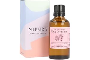 Nikura Rose Geranium Essential Oil - 50ml | 100% Pure Natural Oils | Perfect for Skincare, Stress Relief, Aromatherapy, Diffusers | Great for Self Care, Massage, Deodorant | Vegan & UK Made