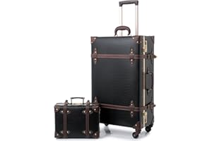 urecity Vintage Luggage Set of 2, Retro Suitcase with Wheels for Men and Women, Cute Designer Travel Luggage Set with Boarding Tote, Luggage Zipperless TSA Approved (Black Crocodile, S(12")+M(20"))