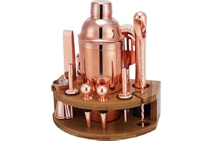 JEEBUU Cocktail Set mit Ständer, Professionelles Edelstahl 12-teiliges Cocktail Shaker Set, Bar Set zum Mixen von Getränken, Geschenke für Frauen Männer Home Essentials Cocktail Liebhaber (Roségold)