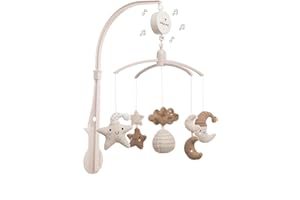 BO BABY'S ONLY Baby's Only - Giostrina musicale Heaven per bebè - Con figure lavorate a maglia - Carillon con musica - Giostrina per bebè con musica - Per maschietti e femminucce - Clay/Warm Linen