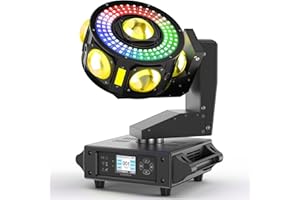 KIINSEHTOQ 200W Teste Mobili Luci LED RGBW Discoteca Luci 3 assi Rotazione infinita Faretto Moving Head Stroboscopica per Natale Spettacolo Bar Club Festa Palcoscenico