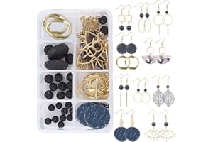 SUNNYCLUE 1 boîte Bricolage 10 Paires Boucles d'oreilles à Thème Noir Faisant Kits avec Perles de Lave Naturelles Pendentifs Mentaux Géométriques Charmes en Résine Fournitures de Bijoux Fabrication