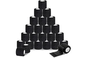 ROELLY 24 Rotoli di Benda Elastica Autoadesiva, Tape Sportivo 5cmx 4,5 m, Benda Elastica Coesiva, Bende di Primo Soccorso per Dita, Polsi, Caviglie, Utilizzabili per Persone o Piccoli Animali, Nero