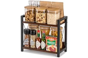 ANBOXIT Organizador de Barra de Café, Organizador de Estación de Café para Encimera, Organizador de Cocina de Madera de 2 Niveles, Pequeño Organizador de Especias para Cocina, Oficina, Hogar - Marrón