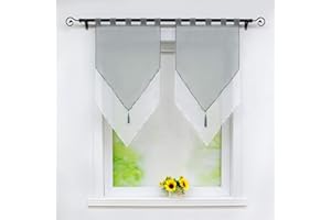 Joyswahl Lydia Zestaw 2 przezroczystych poliestrowych zasłon z frędzlami z frędzlami do dekoracji okna do kuchni, salonu, szary/biały szer. x wys. 45 x 90 cm