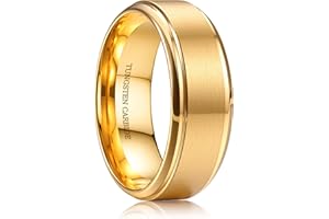 CASSIECA Anillo Hombre Tungsteno Anillo para Hombre Negr/Plata/Oro 8MM Anillos de Compromiso Promesa Boda Superficie Mmate Borde Pulido Tallas 52-72
