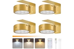 Lightess 4 Pack Picture Lights for Wall Rechargeable with Remote 3 Colors Picture Frame Light LED Wall Lights Dimmable Timer&Touch Control Magnetic Battery Operated Darts Light,Gold