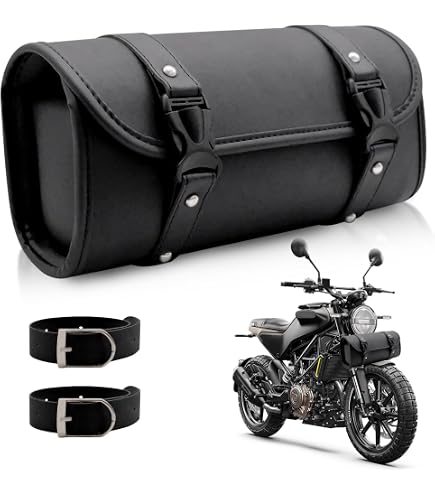 Barilotto Porta Attrezzi a Rullo Moto Custom Piccolo Rotondo in Cuoio Nero