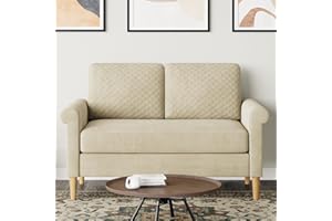 Moziel Divano a 2 posti, Divanetto 2 Persone in tessuto da 123 cm con tasche portaoggetti, montaggio senza attrezzi, divano imbottito (Marrone, Piccolo Divano a 2 posti)