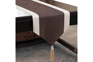 Voici et Voila Camino de Mesa Lino Rústico Borlas Tapete Mesa Table Runner Decoración Mesa para Salon Picnic Fiesta Cocina Boda Restaurante Beige 33 * 150cm