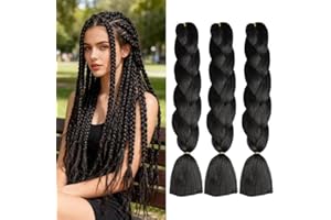 ‎SHOWJARLLY ShowJarlly Schwarz Braids Extension, Kunsthaar Haar, Ombre Jumbo Braid Haarverlängerung 24", Zöpfe Box Braid Haar Kunsthaar Zum Einflechten Für Crochet Twist Flechten Haar