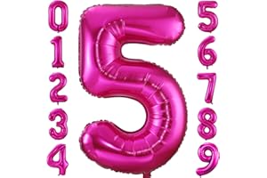 IEFOAH 40in Hot Pink Balloon Number 5, Helium Foil Mylar Giant Number 5 Balloon for Girls Birthday Party Wedding Anniversary Decoration