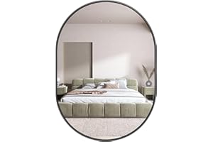 Amazing Tour 50 x 70cm Large Modern Oval Mirror Black Brushed Frame Wall Metal Framed HD Glass Wall Mirrors for Makeup Bathroom Living Room