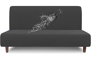 Easy-Going 100% Waterproof Futon Cover, Dual Waterproof Couch Cover for Futon, Stretch Jacquard Armless Sofa Cover, Leakproof Furniture Protector for Kids, Pets, Dog and Cat (Futon, Dark Gray)
