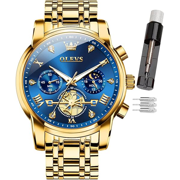 OLEVS Horloges heren business jurk analoog digitaal kwarts roestvrij staal waterdicht oplichtend datum luxe polshorloge heren cadeau, 9970 g zwart/goud/zilver, Jurk
