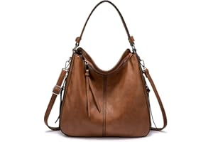Realer Handtasche Damen Mittelgroß, Shopper Tasche Groß, PU Leder Schultertasche Umhängetasche, Vintage Hobo Bag für Büro Arbeit Einkauf, Braun