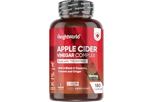 WEIGHTWORLD Apple Cider Vinegar Capsules 1860mg - 2 Months Supply - 180 Capsules - Apple Cider Vinegar with Mother - with a Blend of Cayenne Pepper, Turmeric & Ginger Root - Non-GMO & Vegan-Friendly