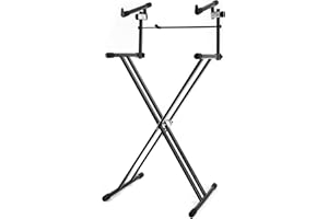 MUSIC STORE KB9+, Stabiler und Höhenverstellbarer Keyboardständer, 2 Keyboards, Schwarz, Inklusive Aufsatz, Crocodile-Verschluss, Parkettschoner