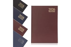 evelay 2026 A5 Week To View Diary Full Year Planner Organiser Hardback Cover & Ribbon (Burgundy)