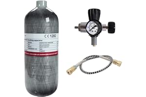 TUXING Tanque de aire de fibra de carbono de 4500 psi de 2 L (botella vacía) y estación de llenado de paintball Pcp con válvula de manómetro, tanque de buceo, tanque de Pcp con medidor regulador para