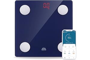 SENSSUN Körperfettwaage Digital Personenwaagen,Waage Personen mit APP, Smart Waage Bluetooth Körperanalysewaage mit Körperzusammensetzungsfunktion,150KG/330LB,26 * 26CM,LED-Display(Dunkelblau)