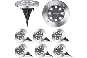 Joomer Luz Solar Exterior Jardin 8 LED 8 Pack de Tierra, Blanco, Impermeable Lampara Solare Suelo para Césped, Patio, Camino, Escalón, Entrada de Garaje