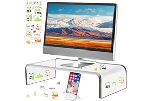 BBWELL Supporto per Monitor in Acrilico,Rialzo per Monitor Trasparenza,Supporto Monitor con Portatelefono Acrilico per Computer Portatili,Schermi,Computer,PC(41.5 x 20 x 10 cm)