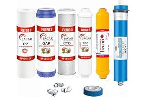 JACAR Filtros de Osmosis Inversa de 6 Etapas Universales con Membrana 50 Gpd y Filtro Remineralizador Osmosis Compatible con casi todos los Sistemas NO COMPACTOS, Kit Recambios Osmosis Inversa (6 ETAPAS)