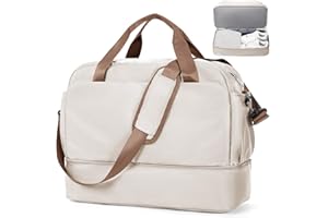 SEAFEW Sac de Voyage 45x36x20 pour Easyjet,Bagage à Main Léger, Sac fourre-Tout de Sport Imperméable pour Week-End avec Compartiment à Chaussures pour Travel Gym Danse,C1-Beige Marron