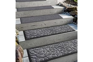 Aucuda Juego de 2 alfombrillas para escalones exteriores de goma, 76 x 22 cm, resistentes a la intemperie y antideslizantes, antideslizantes, con aislamiento térmico, alfombrillas de goma para