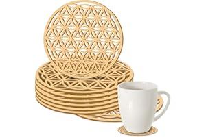 KYNLE 8 Pezzi Sottobicchieri Fiore Della Vita, Sottobicchieri In Legno Con Motivo A Fiore Della Vita, Fiore Della Sottobicchiere, Sottobicchieri Decorazioni Per Ufficio (10 X 10 Cm)