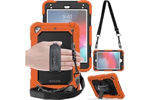 TECHGEAR Utility Funda Compatible con iPad Mini 5 2019 / iPad Mini 4 - Funda Protectora Prueba de Choques Resistente Carcasa con Soporte Giratorio de 360 Grados y Correa de Hombro - Naranja