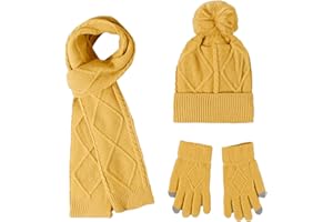 Yolispa Womens Scarf Gloves Hat Set, 3PCS Solid Color Soft Fabric Warm Winter Set for Cold Weather