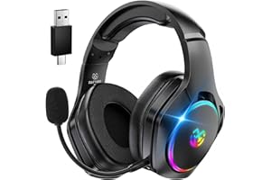 Tatybo Kabellose Gaming-Kopfhörer für PC/PS5/PS4, kabellose Gaming-Kopfhörer mit 2,4 GHz + Bluetooth 5,3 Dual-Modus, 7.1 Surround-Sound, Lebensdauer 40 Hr+